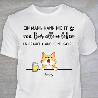 Bier und Katze - Personalisiertes T-Shirt