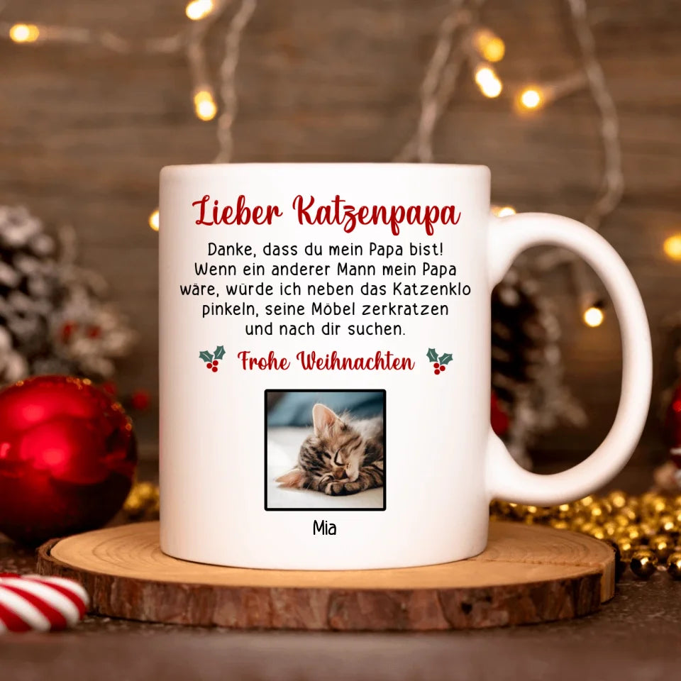 Lieber Katzenpapa / Katzenmama Weihnachten - Tasse mit Foto